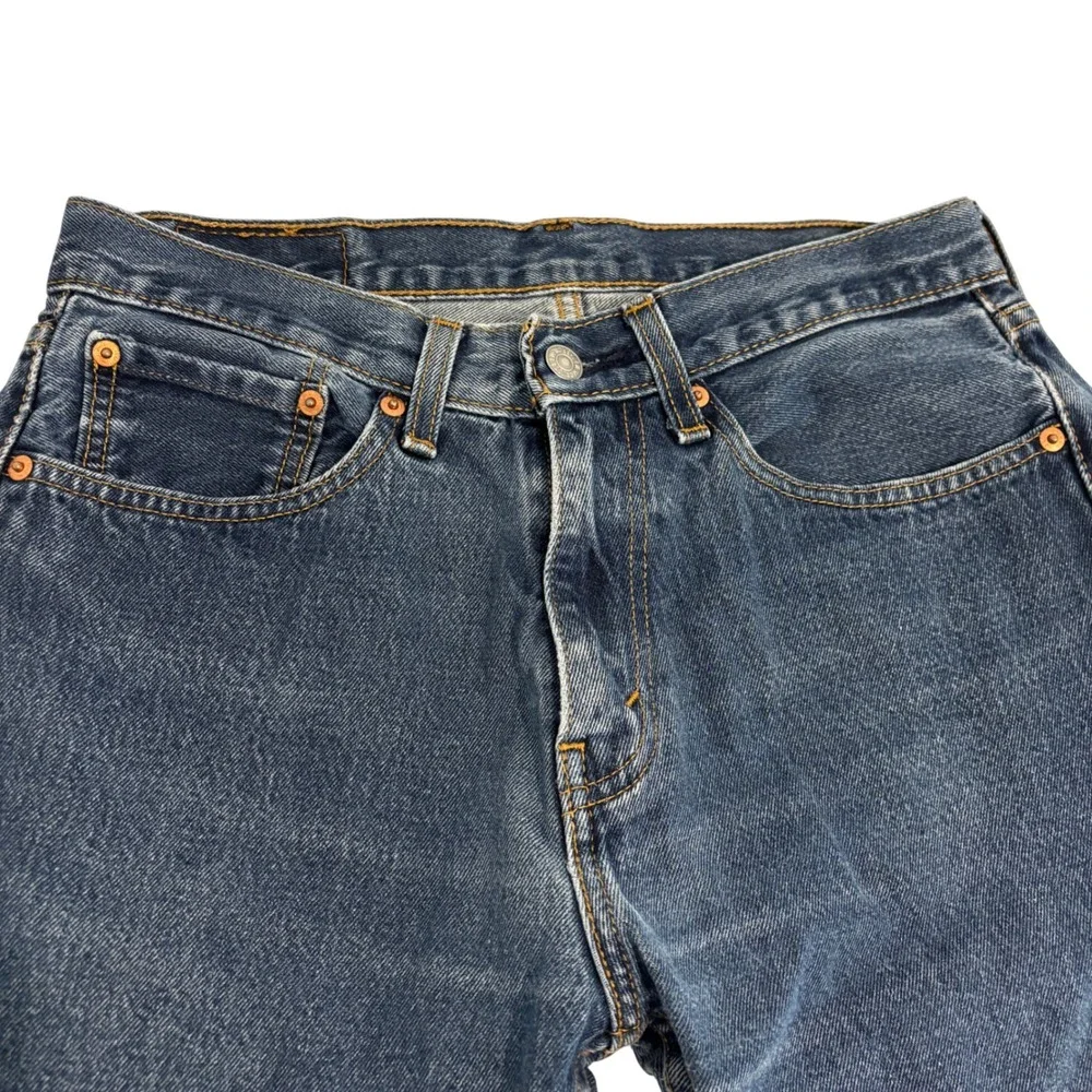 Levis 505 Regular Fit Dark Blue Jeans Mens 31x26 Straight Leg Shorter Inseam
